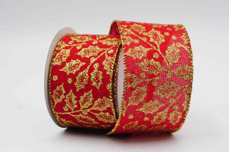 Metallic Holly Wired Ribbon_KF7197G-7_red